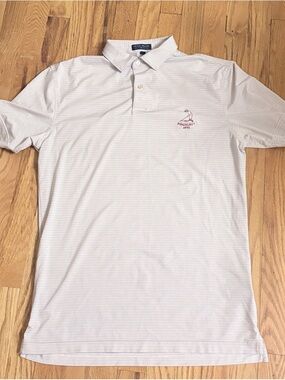 ‼️SOLD-Peter Millar Crown Crafted White Polo with Red and Blue Stripes